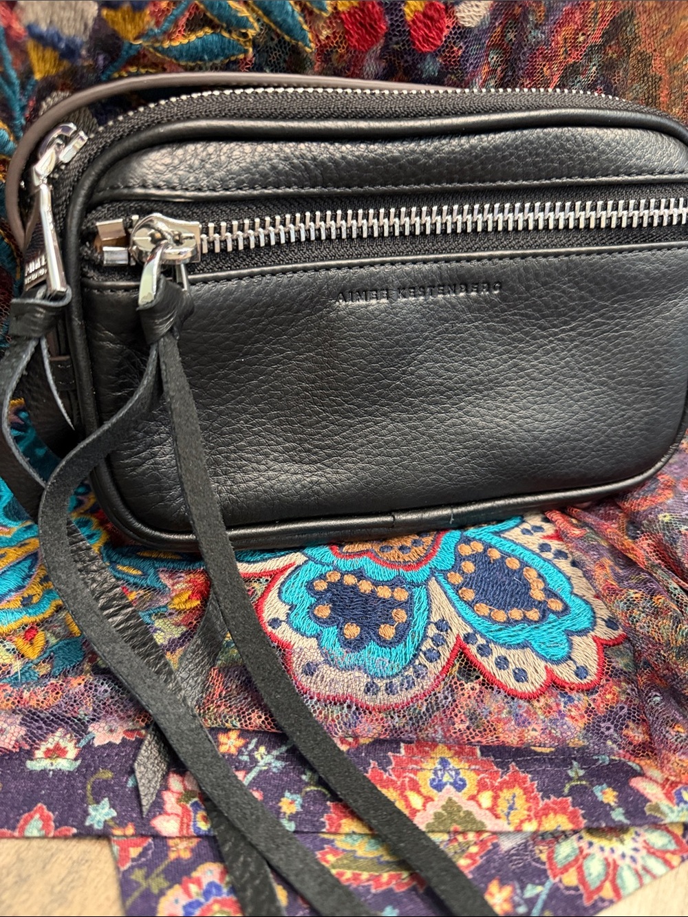 Aimee Kestenberg Berlin Black Pebbled Leather Crossbody with Silver Zipper - Picture 10 of 10